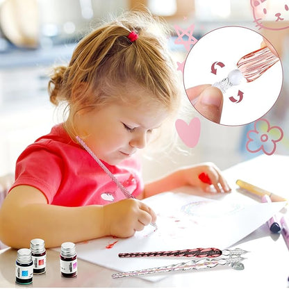 Zonon Glass Dipped Pen Ink Set 14 Pcs Include 6 Pcs Glass Dip Pen, 6 Colorful India Ink and 2 Holder Crystal Signature Calligraphy for Art, Writing, Signatures, Gift (Purple Pink Color System)