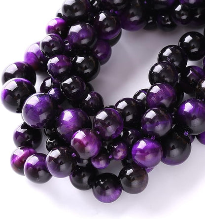 10mm 38pcs A+ Natural Purple Tiger Eye Stone Beads Round Spacer Loose Beads for Jewelry Making DIY Bracelet Necklace 15" Inch