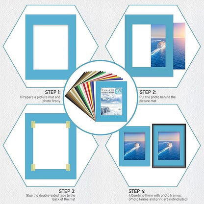 60 Pack Picture Mats 11 x 14 Inch Frame Mattes Matting with Acid Free Pre Cut Mattes White Core Bevel Cut Mats for 8 x 10 Pictures for Home Gallery Wall Hanging Art Decoration (Mixed Colors)
