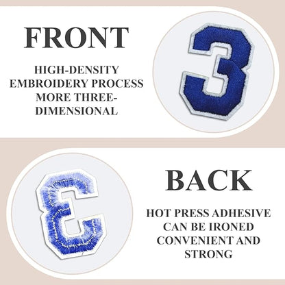 Letter and Number Iron On Patches, A-Z Alphabet and Numbers 0-9 Embroidery Applique Patch, DIY Decorative Heat Press Patches for Clothing Jeans Jackets Backpacks Hats (Blue 72 Pcs)