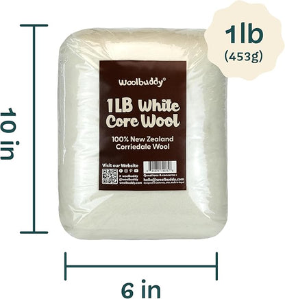 Woolbuddy Needle Felting Wool, Carded Core Wool, White Roving for Wet Painting, DIY Dryer Balls, Felting Pads, Supplies, and Bulk Chunky Yarn (15.7oz)