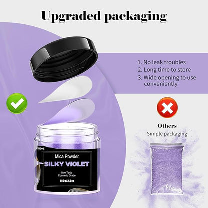Violet Mica Powder Pigment (100g) -Cosmetic Grade Metallic Mica Powder for Epoxy Resin, Lip Gloss, Soap,Candle Making, Bath Bombs,Tumblers,Jewelry, Dyes and DIY Crafting Projects(Silky Violet,3.5oz)