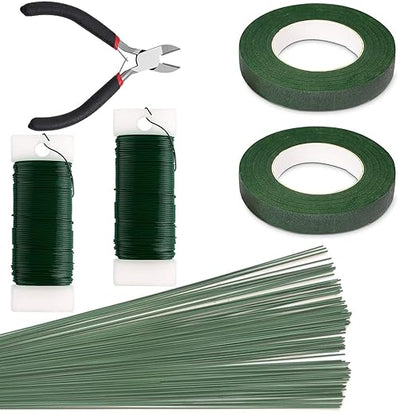 SONGZIMING Floral Arrangement Kit with Green Floral Tape, 22 Gauge Floral Wire Stems, 26 Gauge Paddle Floral Wire and Floral Wire Cutter for Bouquets banquets, Artificial Flowers