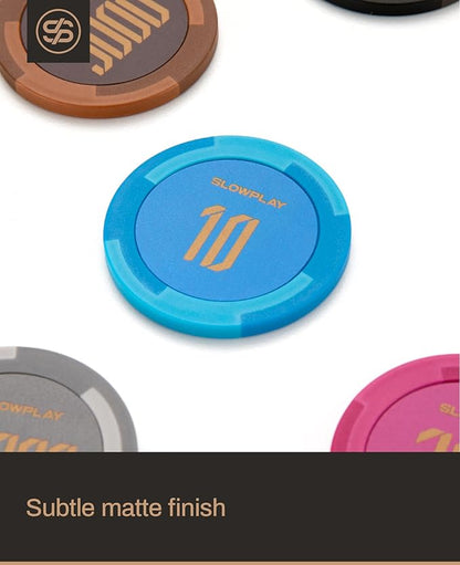 SLOWPLAY Godel Clay Poker Chips, 14 Grams Heavyweight Clay Composite, 40mm Large Chips in Bulk, Pack of 50 in Blue Without Denomination