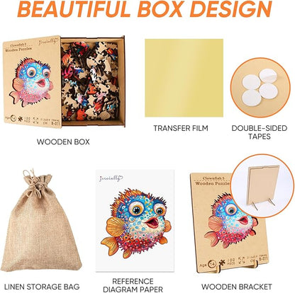 Wooden Puzzles for Kids,100 Pieces Ocean Puzzle,Unique Fish Shaped Wooden Puzzle, Preschool Puzzle Toys, Give Your Kids/Grandchildren, Suitable for Family Games