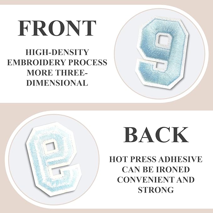 Number Iron On Patches, Numbers 0-9 Embroidery Applique Patch, DIY Decorative Heat Press Patches for Clothing Jeans Jackets Backpacks Hats (Light Blue 50 Pcs)