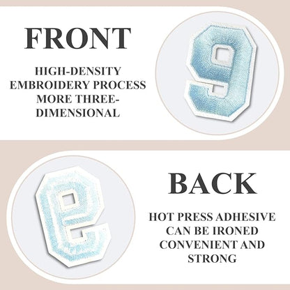 Letter and Number Iron On Patches, A-Z Alphabet and Numbers 0-9 Embroidery Applique Patch, DIY Decorative Heat Press Patches for Clothing Jeans Jackets Backpacks Hats (Light Blue 72 Pcs)