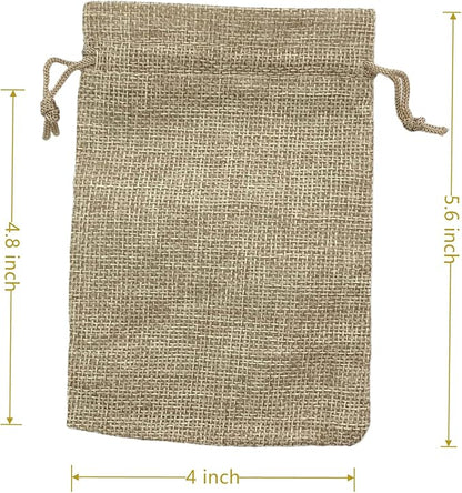 Palmhomee Pack of 25 Burlap Gift Bags with Drawstring Linen Jewelry Pouches Wedding Hessian Jute Bags for Birthday Jewelry and Treat Pouches Party Wedding Favors Gift Art and DIY Craft   (4x5.6 Inch, Burlap)