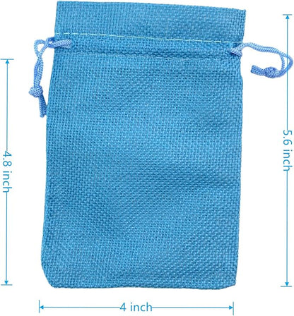 Palmhomee Pack of 25 Burlap Gift Bags with Drawstring Linen Jewelry Pouches Wedding Hessian Jute Bags for Birthday and Treat Pouches Party Wedding Favors Gift (4x5.6 Inch, Ocean Blue)