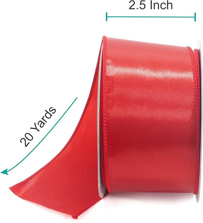 CT CRAFT LLC Satin Wired Ribbon 2.5 Inch x 20 Yards Red for Christmas Home Décor Gift Wrapping Tree Topper Bow Wreath DIY Crafts,