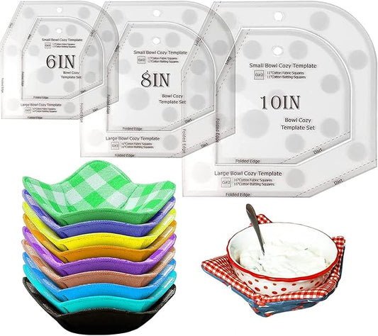 Bowl Cozy Template Cutting Ruler Set, 3Pcs Acrylic Transparent Quilting Bowl Templates for Hot and Cold Food Bowl Rack, DIY Kitchen Art Craft Acrylic Stencil Cut On Fold Template Sewing (White)
