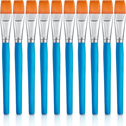 Zonon 10 Pcs 3/4 Inch Flat Paint Brushes Acrylic Painting Craft Accessories Small Watercolor Paint Brushes Bulk for Adult Artist Detail Oil Canvas Face(8.1 x 0.9 x 3/4 Inch,Sky Blue)