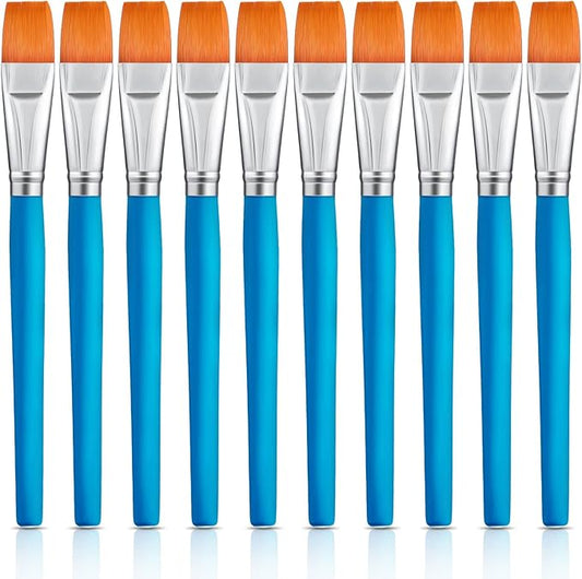 Zonon 10 Pcs 3/4 Inch Flat Paint Brushes Acrylic Painting Craft Accessories Small Watercolor Paint Brushes Bulk for Adult Artist Detail Oil Canvas Face(8.1 x 0.9 x 3/4 Inch,Sky Blue)