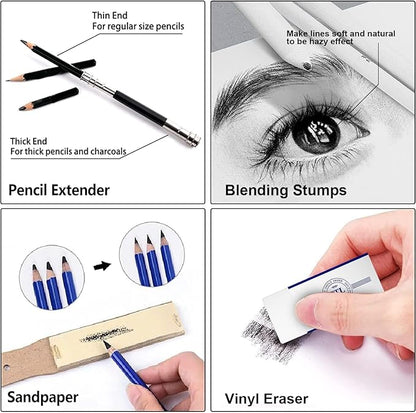 Art Supplies Drawing Kit, 74Pcs Drawing Pencils for Sketching - Include Colored, Graphite, Colored, Metallic, Charcoal Pencil, Ideal Gift for Beginners & Professional Artists Teens & Adults