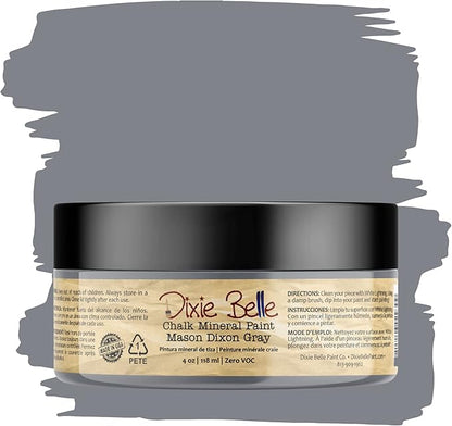 Dixie Belle Paint Company Chalk Finish Furniture Paint - Mason Dixon Gray (4oz) - Matte Charcoal Gray Chic Chalk Mineral DIY Furniture Paint