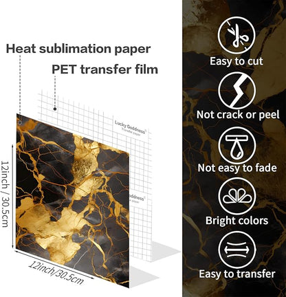 Sublimation Transfer Sheets for Heat Press Machine,Orange Gold Marble Sublimation Sheets for Tumblers Blanks Tshirts,6 Sheets 12x12inch