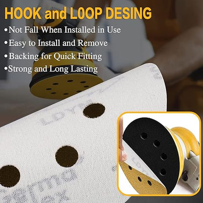 100PCS 5 Inch 8 Hole Sanding Discs 400 Grit,Gold Round Hook and Loop Sandpaper for Random Orbital Sander