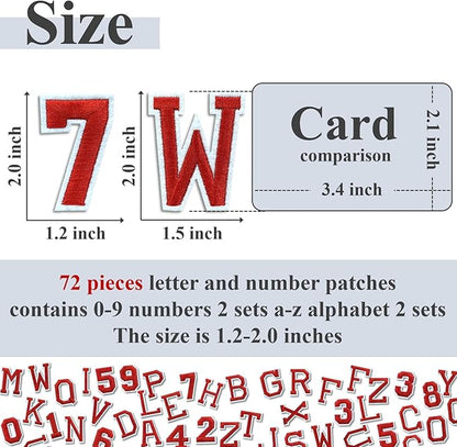 Letter and Number Iron On Patches, A-Z Alphabet and Numbers 0-9 Embroidery Applique Patch, DIY Decorative Heat Press Patches for Clothing Jeans Jackets Backpacks Hats (Red 72 Pcs)
