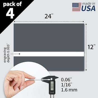 Trotec TroLase | 12"x24"x1/16", 4 Pcs | Smoke Grey/White | 2 Ply | Modified Acrylic | Laser Engraving Double Color Plastic Sheet | Engraving Blanks for Laser, Saw, Guillotine | Made in USA