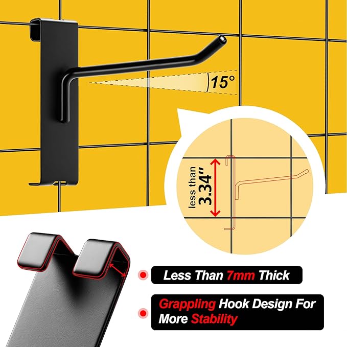 Gridwall Hooks 6 Inch, 60 Pack Heavy Duty Display Hooks for Grid Wall, Grid Panel Hooks Hangers, Grid Wall Accessories for Retail, Craft Shows, Home Setup, and Customized Display, Black