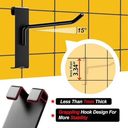 Gridwall Hooks 2 Inch, 4 Inch, 6 Inch, 60 Pack Heavy Duty Display Hook for Wire Grid Wall Panel, Grid Wall Accessories for Retail, Craft Shows, Home Setup and Customized Display, Black