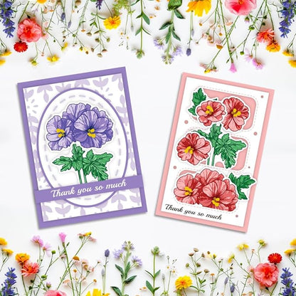 ORIGACH Geranium Layering Stencil Stamp and Die Set for Card Making, Flower Stencil Template Silicone Clear Stamps and Metal Die Sets for DIY Scrapbooking Photo Album Crafting