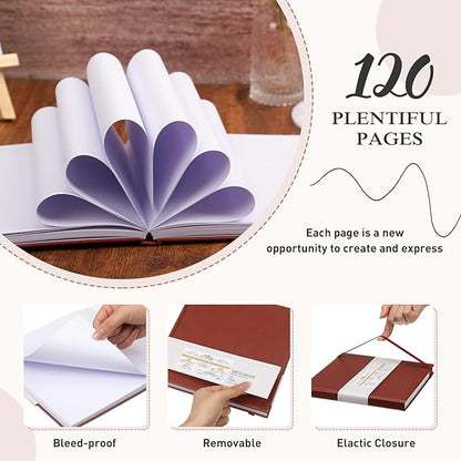 Moinchore Back to School Gifts Square Sketchbook 8 x 8 Inch Hardcover Art Sketch Book Drawing Papers 120 Pages, Mixed Media Journal Notebook with Elastic Closure Sketchbook for Drawing(Dark Red)