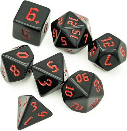 7-Die Polyhedral DND Dice Set, Black D&D Dice with Leather Pouch for Role Playing Games, Black with Red Number, D4 D6 D8 D10 D12 D20 D%