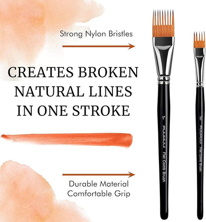 Fuumuui Grainer Brush Set–5pcs Professional Flat Comb Brushes for Unique Texture Painting Perfect for Artists Acrylic, Watercolor and Oil
