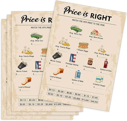 QUPT 50th Birthday Party Games, Price is Right Games, Birthday Party Supplies for Adults, Fun 1975s Party Game，Pack of 30 Cards