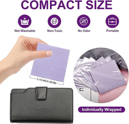 SEVENWELL 50pcs Jewelry Cleaning Cloth Purple Polishing Cloth for Sterling Silver Gold Platinum Small Silver Polish 8x8cm