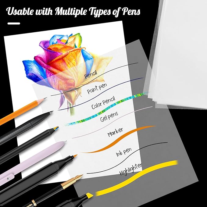 Tracing Paper 9x12 inch, 100 Sheets Transparent Vellum Paper for Tracing Pads, Translucent Tracing Paper for Pencil, Marker and Ink - Trace Images, Sketch, Preliminary Drawing, Overlays, Pink