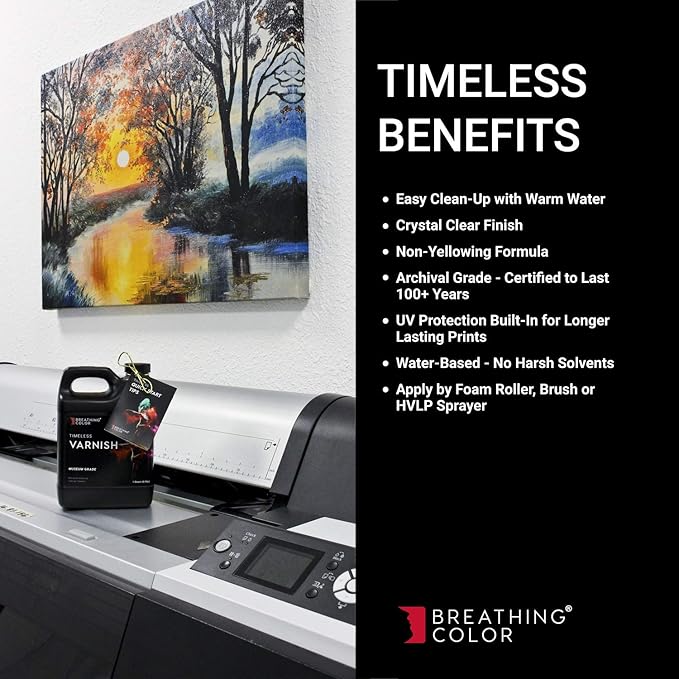 Breathing Color Timeless Archival Print Varnish - 1 Quart, Satin Finish, Premium Canvas Coating, Water Based UV Protection, 100+ Years Certified Archival