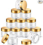 SATINIOR 12 Pack 6 oz Plastic Container Jars with Lids Round Clear Travel Cosmetic Container Slime Jars for Toiletries, Lotion, Cream, Ointments, Makeup, Rhinestone, Samples, Kitchen Storage(Gold)
