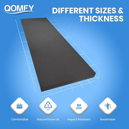 QOMFY 1" Height x 18" Width x 42" Length Charcoal Upholstery Foam Sheet | Made in USA | Multi-Purpose Foam for Upholstery, DIY, Packaging & Acoustic Projects
