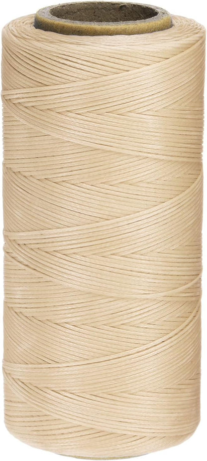 uxcell 150D 0.8mm Flat Waxed Thread 284 Yards Polyester Leather Sewing Waxed String Hand Stitching Waxed Cord for Leather Stitching Sewing Bookbinding DIY Craft Beige