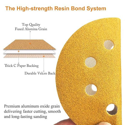 5-Inch 8-Hole Hook and Loop Sanding Discs 220-Grit Random Orbit Sandpaper, 50-Pack