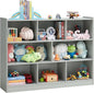 3-Tier Bookshelf, 8-Section Wooden Bookcase, Storage Organizer with Anti-Tilt Device, Modern Storage Display Cabinet for Living Room, Classroom, Kid’s Room (Grey)