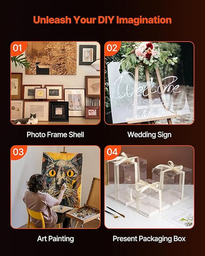 VEVOR PET/Plexiglass Sheets, 5-Pack Plastic Sheet, 24 x 36 Inch 0.04 Inch Thick Transparent Clear Flexible Plastic Panels for Craft, Replacement Picture Frame Glass, DIY Display Project, Easy to Cut