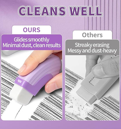 4+1 Pack Rubber Erasers Sliding Retractable Eraser, Large White Erasers for School Office Art Drawing Pencil Eraser for Kids- Purple
