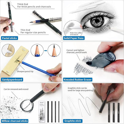 H & B 48 Professional Sketching Pencils and Drawing Kits, Including Sketching Pads, Graphite Pencils, Pencil Sharpener and Eraser, Artist's Art Supplies for Artists Beginner Adults