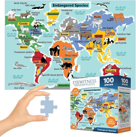 Eyewitness Discovery Puzzle Endangered Species, 100 Piece Jigsaw for Kids, Educational Learning Toy for Boys & Girls, Children Ages 5+