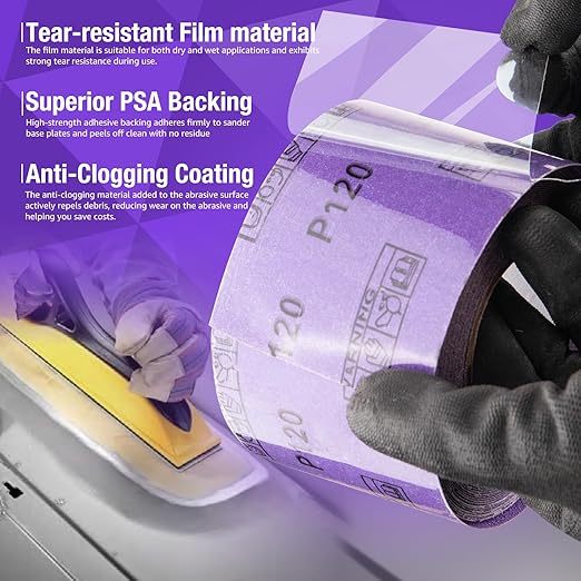 2000 Grit PSA Purple Film Ceramic Sandpaper Roll, 2-3/4" Wide Continuous 20 Yard Longboard Sanding Roll Wet Dry Sanding Blocks Self Adhesive Sticky Back Sanding Sheets for Woodworking Automotive