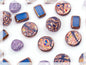 2.1oz (60g) of Glass Focal Bead Mix with Roses, Table-Cut and Cracked Czech Beads, PG Blue Copper Violet