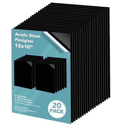 Egofine 12" x 16" Black Plexiglass Sheets 20 Pack 0.04 Inch Cast Acrylic Sheet Thick for DIY Craft Projects, Painting, Photography, Sign, Display Stand, Home Decor, Easy to Cut