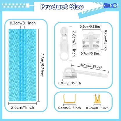 DOITEM 15.3 Yards/ 14 m 5 Pieces Assorted Colors #3 Nylon Coil Zippers, Sewing Zippers Endless Zips with 20 Pieces Zipper Sliders Zip Heads for DIY Sewing Tailor Craft Supplies (Blue White)