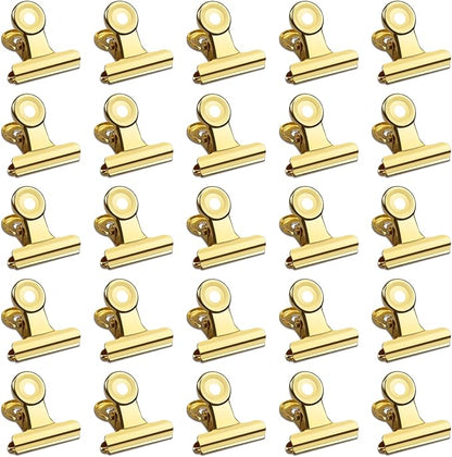 30 Pack Small Bull Clips 0.87 Inch Mini Metal Hinge Clips Binder Paper Hinge Clip for Office, Home, School, Shops, Gold, 22mm