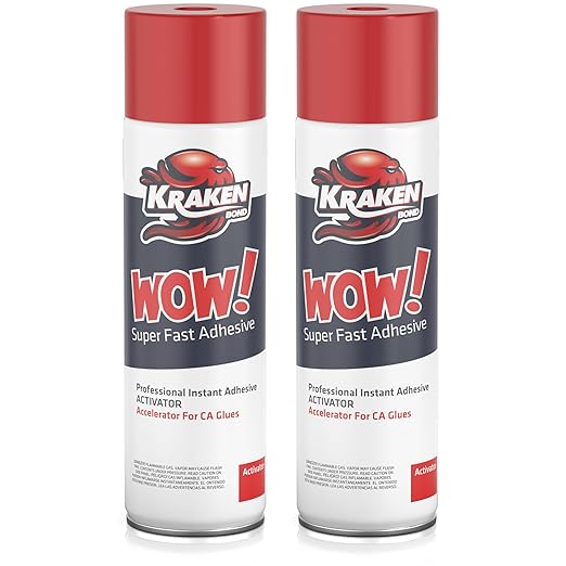 KRAKEN BOND Wow! Spray Adhesive Activator(2X16.9 Oz.) - Cyanoacrylate Super Glue Accelerator Spray for Plastic, Metal, Wood & PVC, CA Glue Activator | 2 Pack