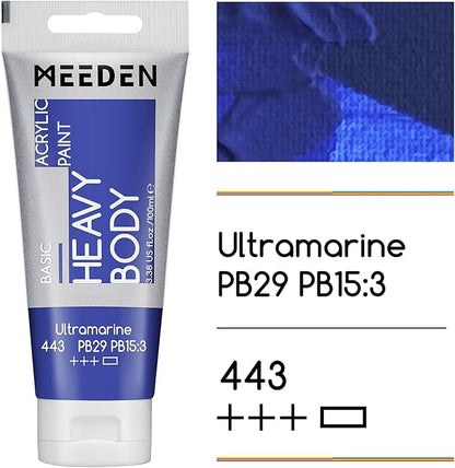 MEEDEN Acrylic Paint Ultramarine Blue: 100ml/3.38oz Heavy Body Acrylic Paint Tube Bundled with Additional Titanium White Color for Art Craft Painting