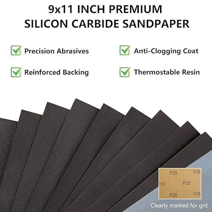 1200 Grit Sandpaper, 9 x 11 Inch Wet Dry Sand Paper Hand Abrasive Sanding Sheets for Wood Metal Automotive Sanding and Polishing, Fine - 10 Sheets